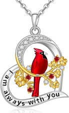 Sterling Silver Heart Cardinal Necklace for Women - Memorial Gift