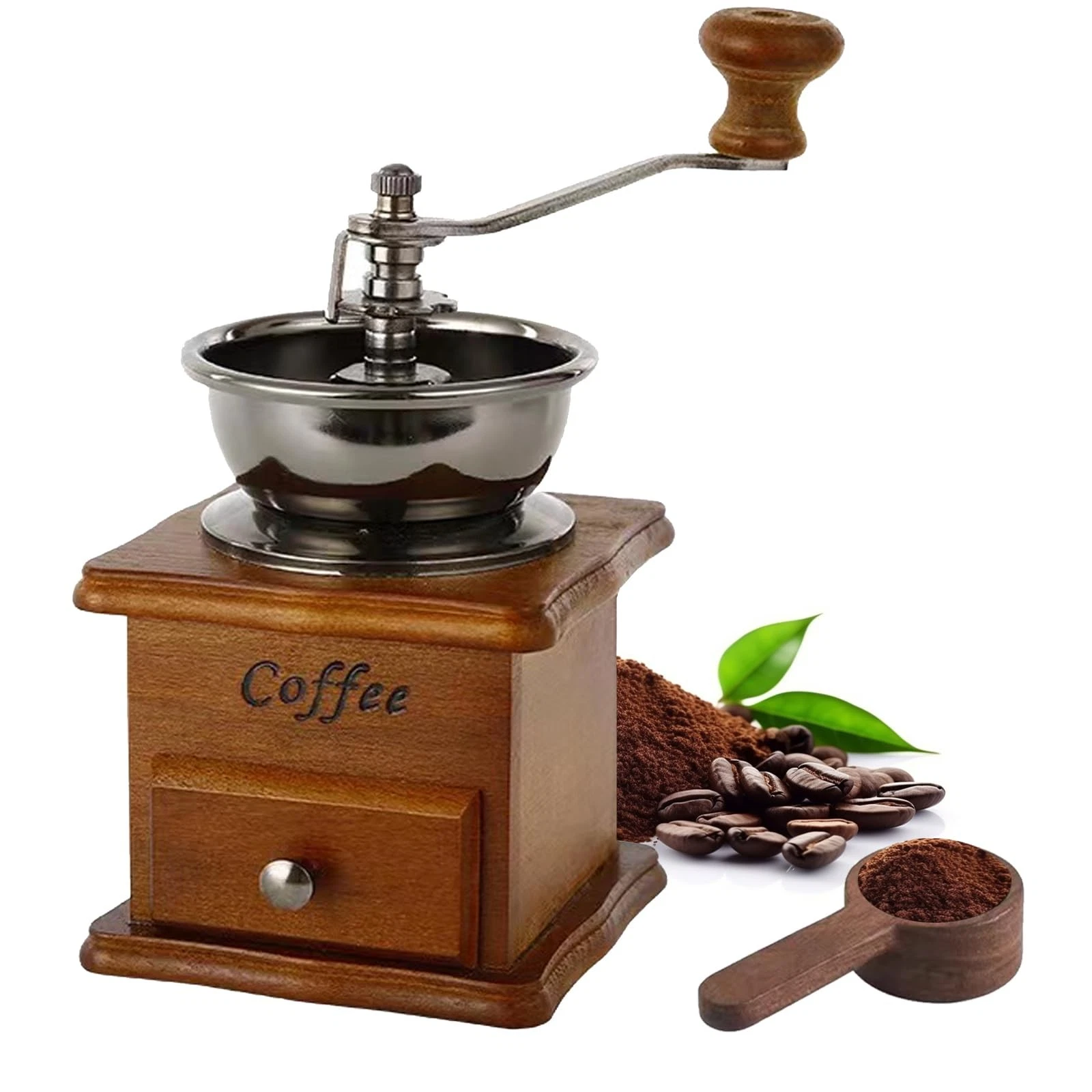Manual Espresso Coffee Bean Grinder - Vintage Crude Wood Style Coffee Grinder...