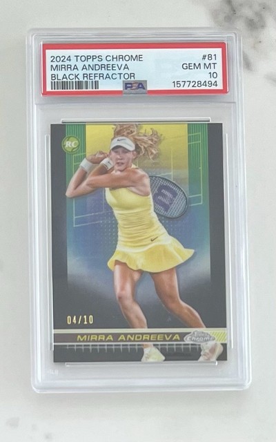 2024 Topps Chrome Tennis Black /10 #81 Mirra Andreeva RC PSA 10 GEM MINT
