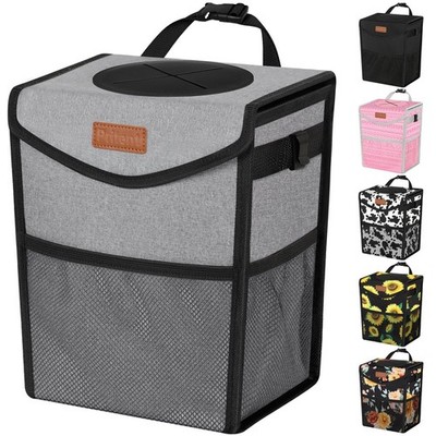 Pritent Car Trash Can with Lid, Cute Leakproof 2 Gallons, Grey 