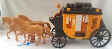 Vintage Plastic 1950s Stagecoach w/Driver  3 Horse Hitch w/Jockey Wheel