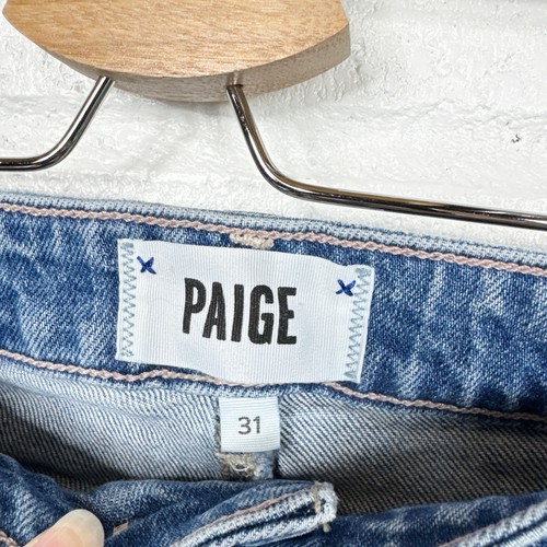 Paige Noella Jeans Womens 31 Blue Distressed High Rise Cropped Straight Leg - Picture 6 of 8