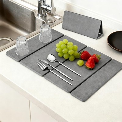 Stone Dish Drying Mat for Kitchen Counter，24x16 Collapsible Diatomaceous Eart...