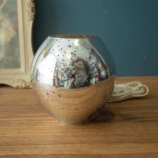 IKEA Knubbig Metallic Silver Table Lamp 7” Glass Globe Space Age Speckled