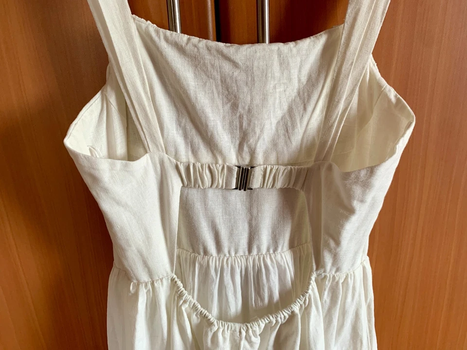 Maxi Vestido de Verano H&M Blanco Floral Mezcla de Lino Sin Mangas Forrado Talla S Foto 4 de 4