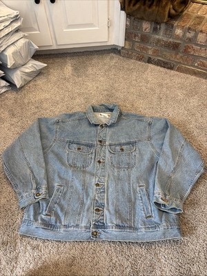 Wrangler Mens 2XL Size Rugged Wear Vintage Denim Trucker Jacket Blue Wash Y2K
