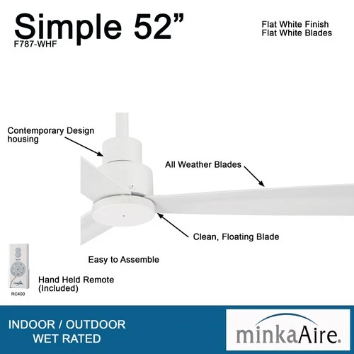 Minka Aire Simple 52"  - Flat White 3-Blade Remote Control - Picture 8 of 8
