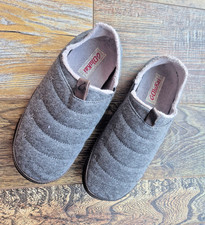 OluKai Mahana Drop-In Heel Slippers Leather Trim Knit Cotton Grey Men's US7 EU40