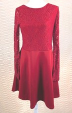 Glamorous Women’s Red Lace Long Sleeve Skater Dress Size M
