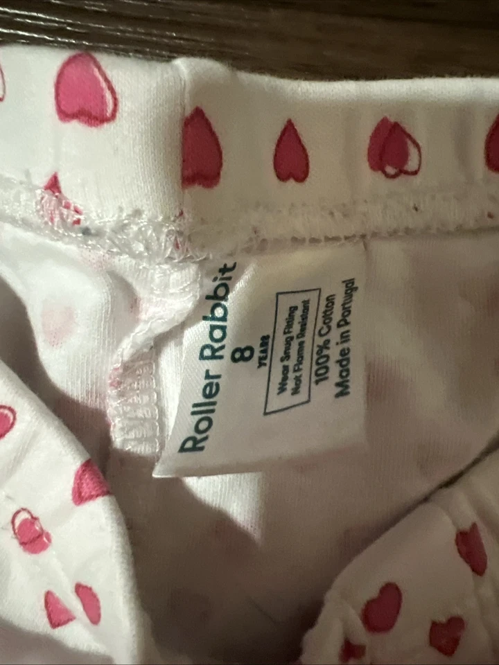 Pantalones de pijama para niñas Roller Rabbit talla 8/blanco con diseños de corazón rosa Foto 2 de 3