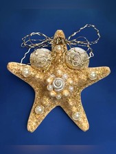 Sparkling Resin Starfish Pin Brooch Gold Tone Bow Sparkle Sea Shell Handmade 2"