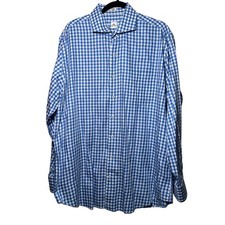 Peter Millar Mens XL Blue White Gingham Button Down Shirt Cotton Long Sleeve