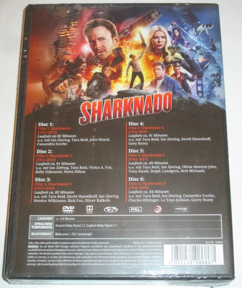 Sharknado 1 2 3 4 5 6 - 6 DVDs/NEU/Horror/Tara Reid/Ian Ziering/ca 526 min. - Bild 2 von 2