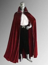 Medieval Collar Cloak One Size Costume Maroon Velvet Cape King Renaissance