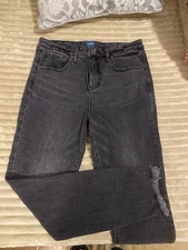 Jag Jeans Frayed Hem Stretch Straight Black Jeans Size 8