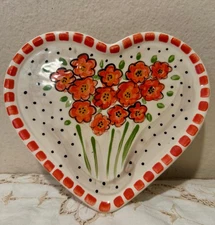 Hand Painted Heart Shaped Ceramic Trinket Bon Bon Dish Plate Whimsical Decor