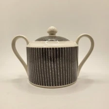 Vintage PTS International Black And White Striped Sugar Bowl With Lid