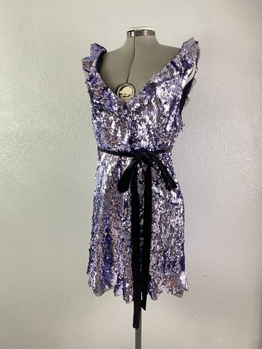 Free People Women’s Siren Sequin V-Neck Ruffle Mini Dress Size 12 NWT$168 - Picture 7 of 10