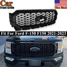 For 2021-2023 Ford F150 F-150 XLT Front Bumper Grill Grille Gloss Black Surround