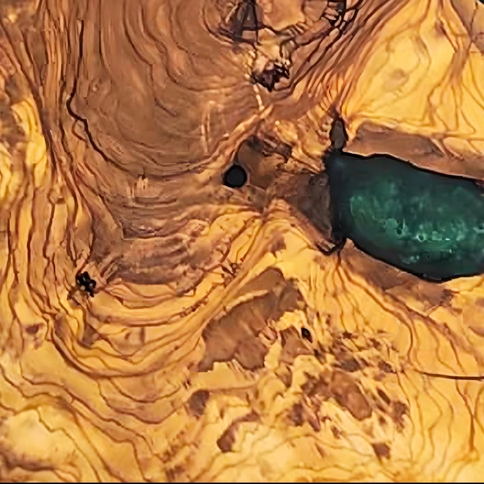 Mesa de centro redonda río epoxi verde oliva personalizada | Diseño moderno hecho a mano Foto 4 de 4