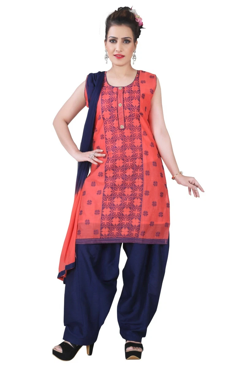 Ladies Readymade Punjabi Patiala Salwar Kameez Casual coral Suit ...