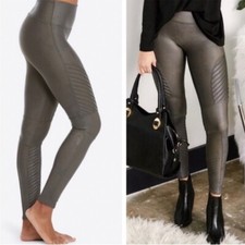 SPANX Faux Leather Moto Gunmetal Leggings / SZ M