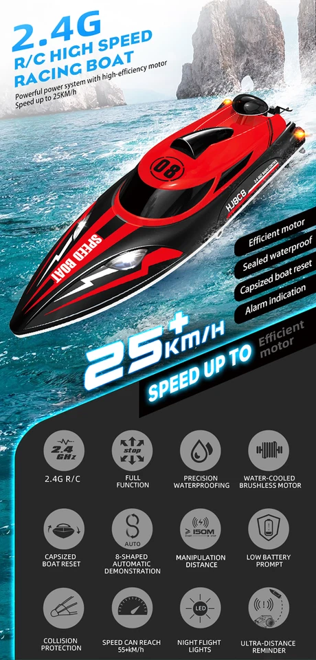 HJ808 RC Boat 2,4G High-Speed ​​Fernbedienung Boot LED 370 Brushed Motor 25Km/h - Bild 2 von 4