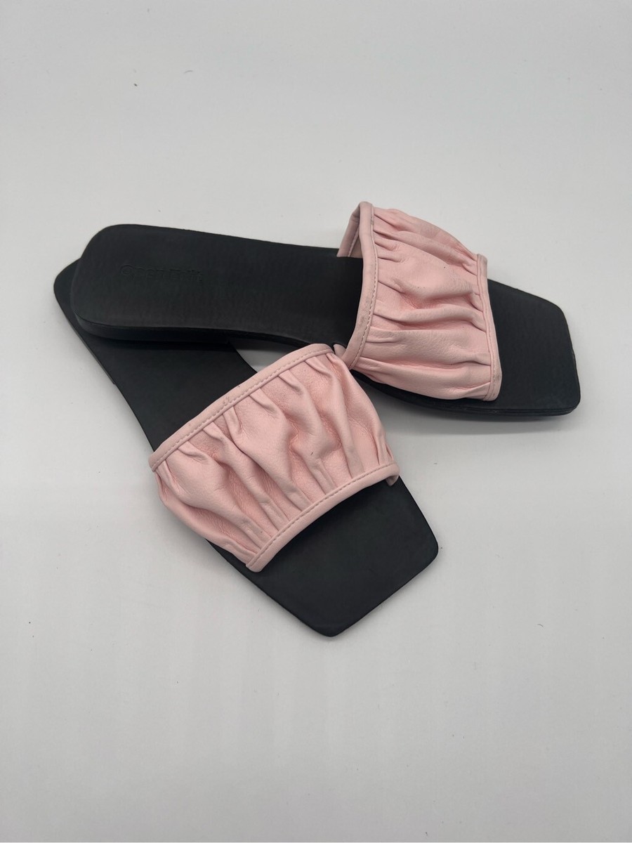 Open Edit Brynn Blush Pink Square Toe Slide Flat Sandals NWOT