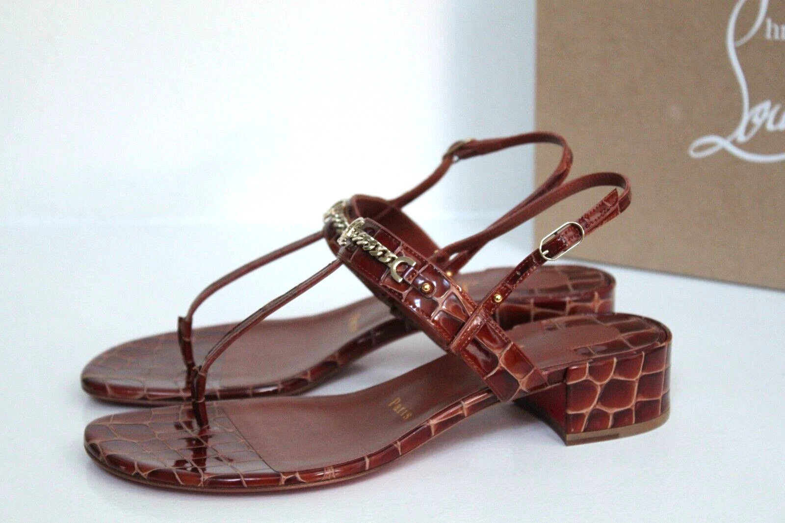 Christian Louboutin — New sz 6.5 / 37 Christian Louboutin Mj Thong Brown Croc Effect Sandal Shoes