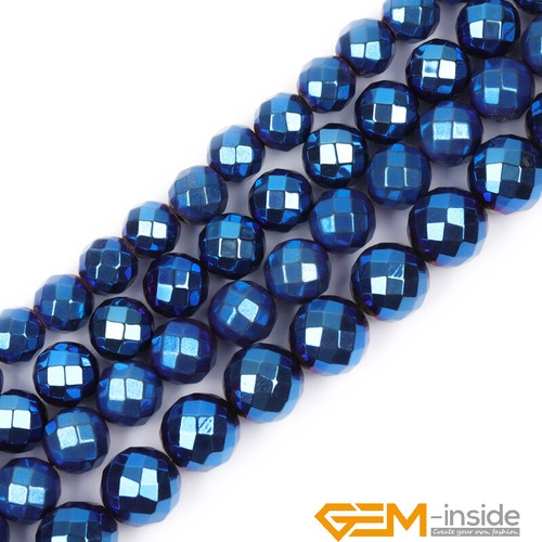 Magnetic Blue Hematite Metallic Coated Faceted Round Jewelry Making Beads 15" - Picture 51 of 55