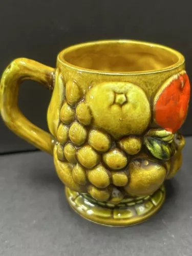 1960s Retro Fruit Harvest Gold Mug, Coffee Cup Vintage Mid Century