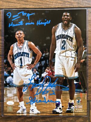 Larry Johnson Muggsy Bogues signed inscribed 11x14 photo Larry Johnson Muggsy Bogues signed inscribed 11x14 photo