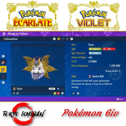 Pokemon Violet & Pokémon Ecarlate PYRAX SHINY 6iv level 100 Nintendo Switch