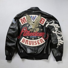Men's Italian Sheepskin Leather Bomber Jacket Classic Baseball American Biker