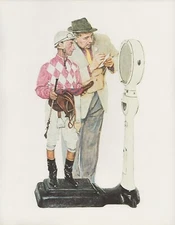 1977 VINTAGE "WEIGHING IN"JOCKEY NORMAN ROCKWELL MINI POSTER COLOR Lithograph