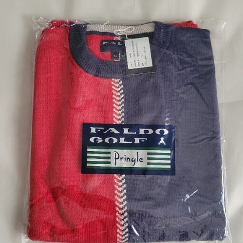 Vintage Pringle Faldo Golf Crew Neck Pullover - 100% Cotton - Men's XL Navy/Red - Picture 6 of 6