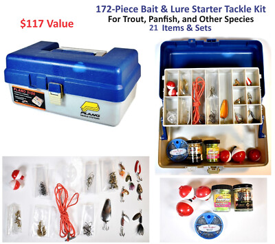 172-Piece STARTER TACKLE BOX FISHING KIT Lures Bait Spinner Spoon Hooks  Weights