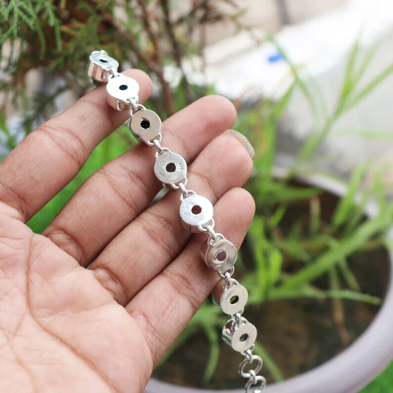 925 Sterling Silver Multi Gemstone Bracelet Women's Jewelry 9 Stone Bracelet - Image 4 of 4