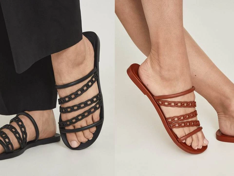 Reiss Black & Tan Magda Chain Detail Slippers Sandals Slip On Summer Holiday £65