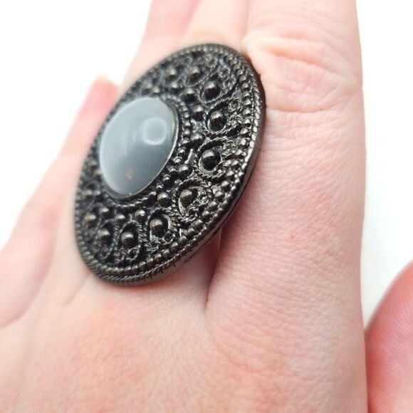 Gladiator shield moon gem stretch adjustable ring - image 1
