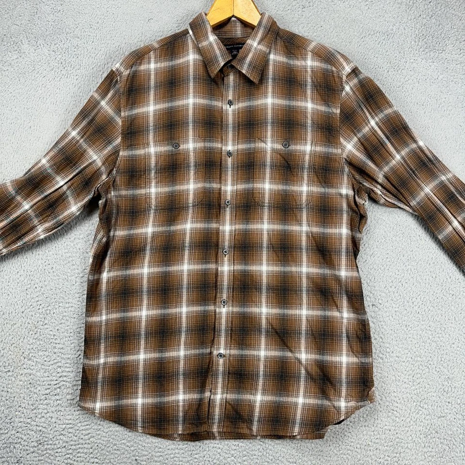 Camisa de Vestir Banana Republic Adulto XL 17-17.5 Marrón Blanco A Cuadros Abotonada Para Hombres Foto 2 de 4