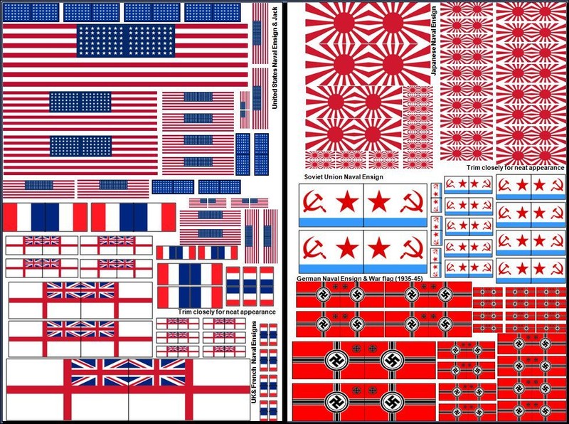 US British French Japanese Russian German WWII Naval Ensign Decals 1/35 1/48 72 