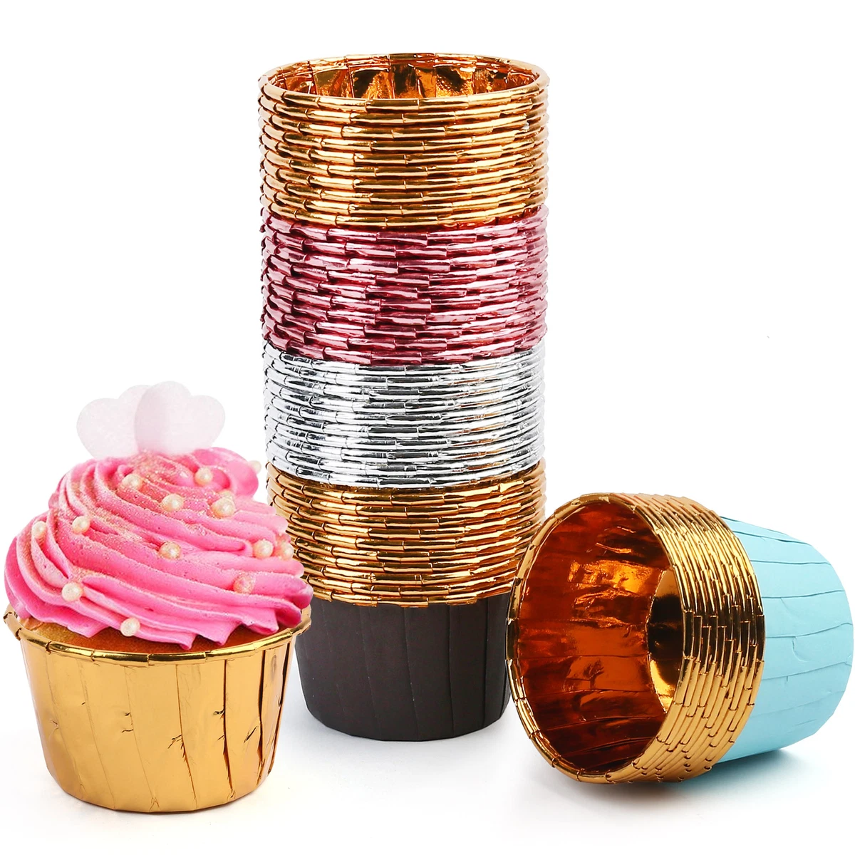 50pcs Aluminum Foil Cupcake Liners Muffin Paper Baking Cups