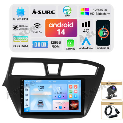 DAB+ Für HYUNDAI i20 GB 2015-2017 6+128GB Android 14 Autoradio GPS Navi CarPlay