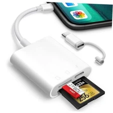 SD Card Reader for iPhone iPad,  Digital Trail 2 Slots to (Lightning+USBC)