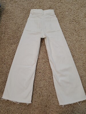 Zara Women's 0 Girls White High Waist Raw Hem Wide Leg Jeans