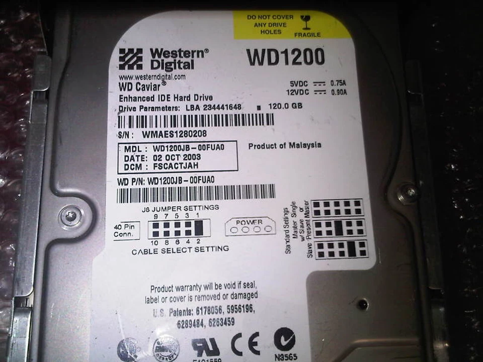 WD 120GB WD1200JB-00FUA0 FSCACTJAH Hard Drive - Image 1 of 1