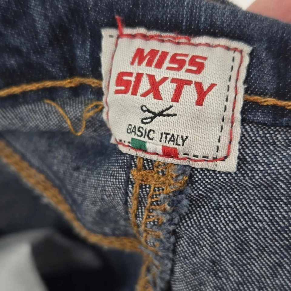 Pantalones de mezclilla Miss Sixty para mujer 27 azul bootcut elástico hechos en Italia tiro bajo Foto 4 de 4