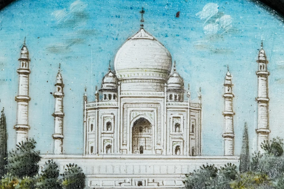 Precioso marco antiguo de madera de ébano India Grand Tour pintura en miniatura Taj Mahal Foto 4 de 4