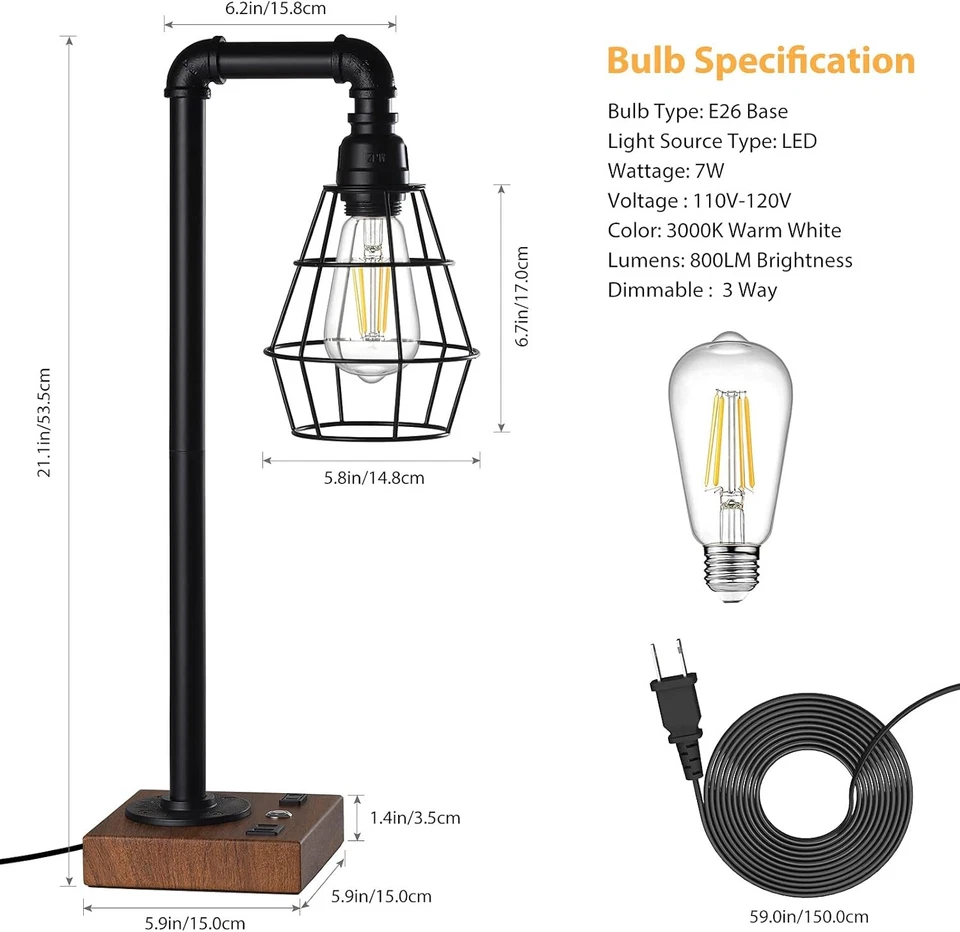 Touch Control Table Lamp Dimmble Bedside Lamp w/USB Ports Nightstand Desk Lamp - Image 3 of 4